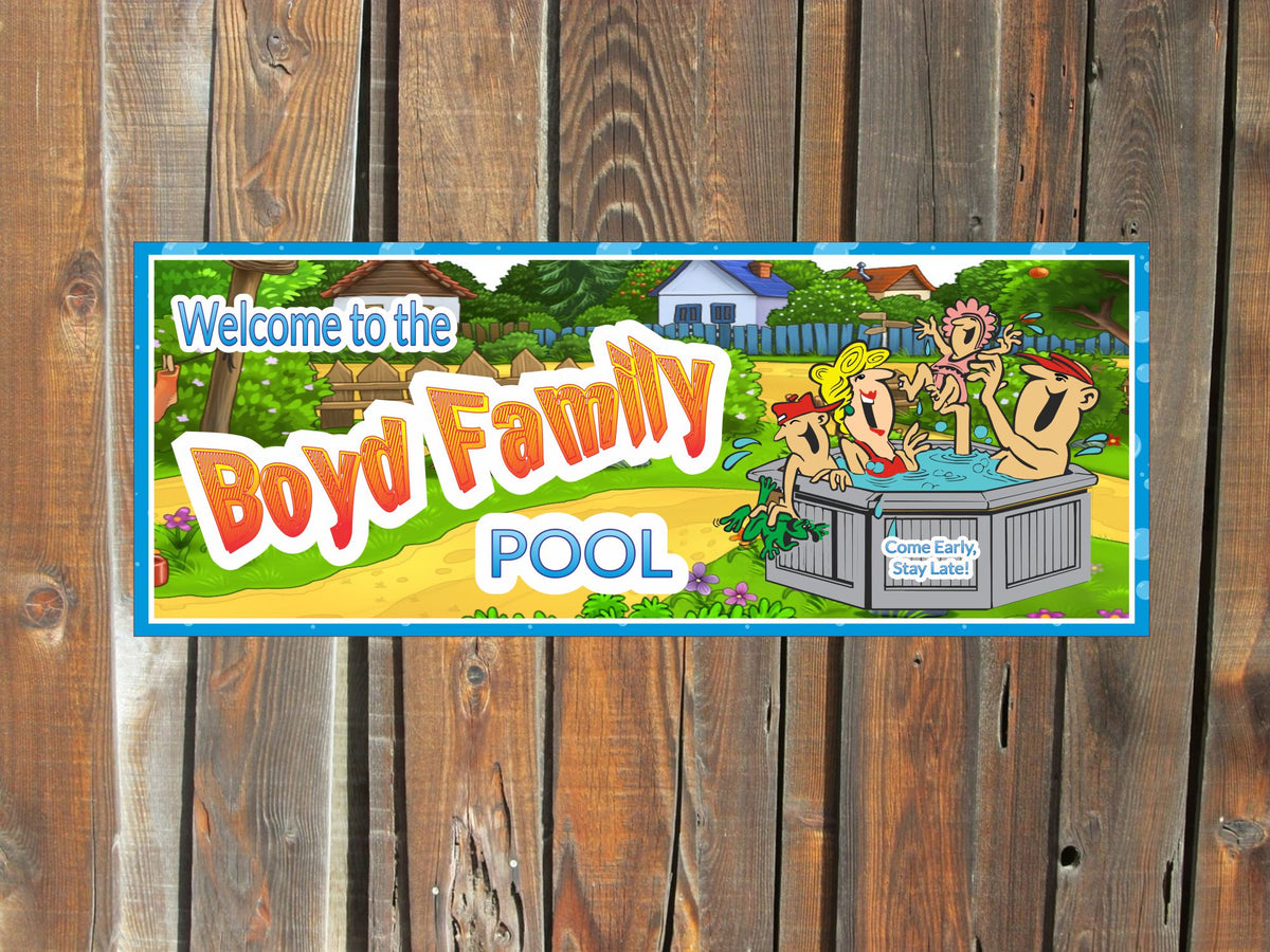 Personalized Family Pool Sign - Cartoon Fun Swimming Plaque| Fun Sign ...