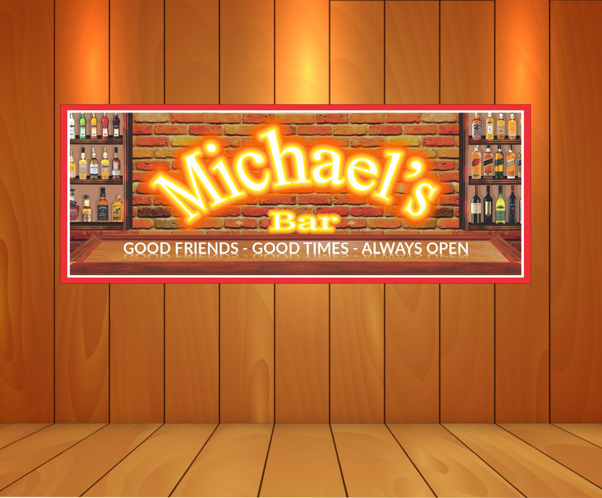 Custom Bar Sign with Faux Neon Lettering & Red Brick Background| Fun ...