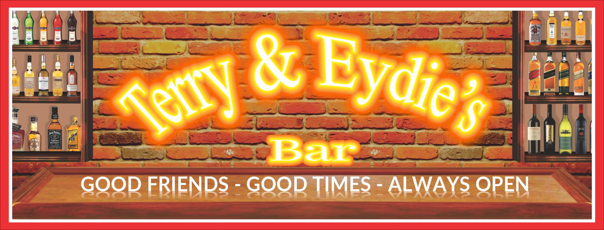 Custom Bar Sign with Faux Neon Lettering & Red Brick Background| Fun ...