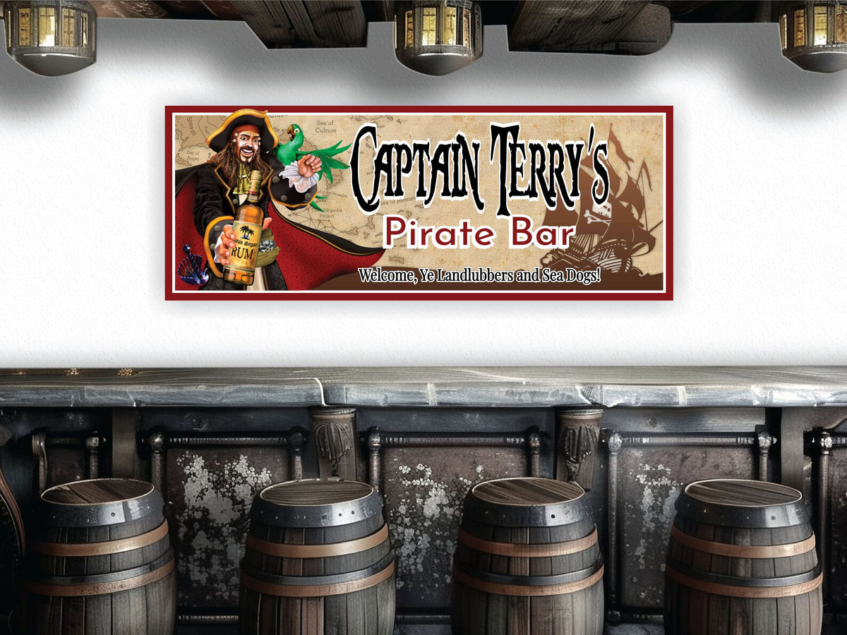 Captain Morgan Bar Sign: Parrot, Rum Barrel & Pirate Ship| Fun Sign Factory