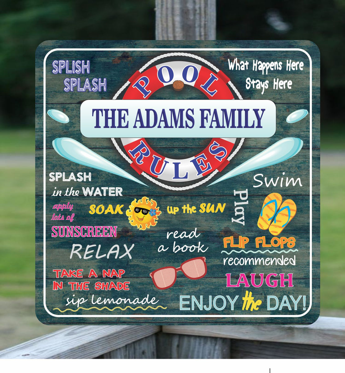 Personalized Pool Rules Sign with Summer Quotes & Wood Look| Fun Sign ...