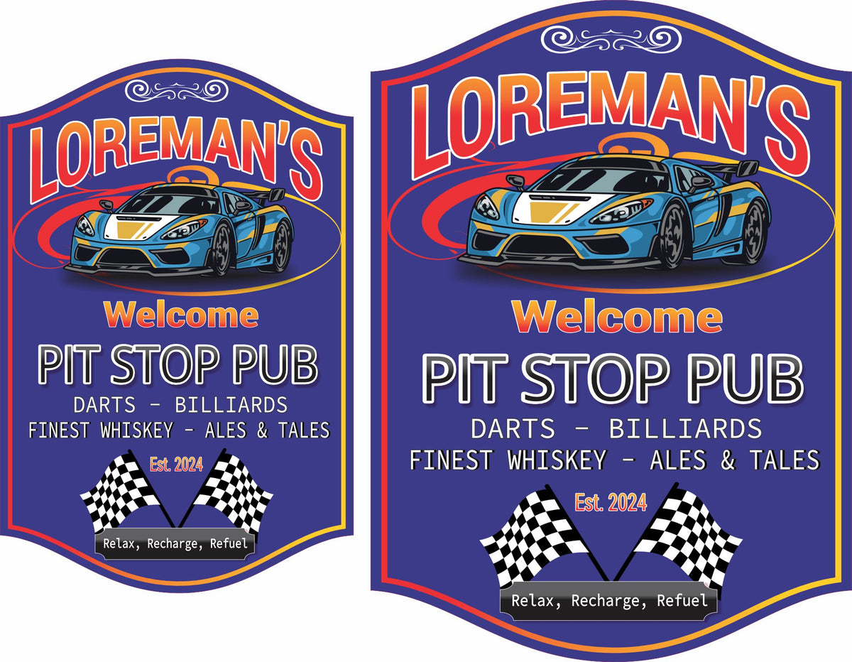 Custom Pit Stop Pub Sign - Race Car & Checkered Flags Decor| Fun Sign ...