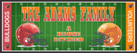 Custom House Divided Sports Sign featuring a football field, helmets, and team colors with fully editable text.