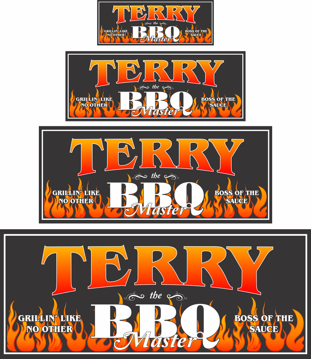 Custom BBQ Master Sign with Orange Tribal Flames - Personalized Decor ...