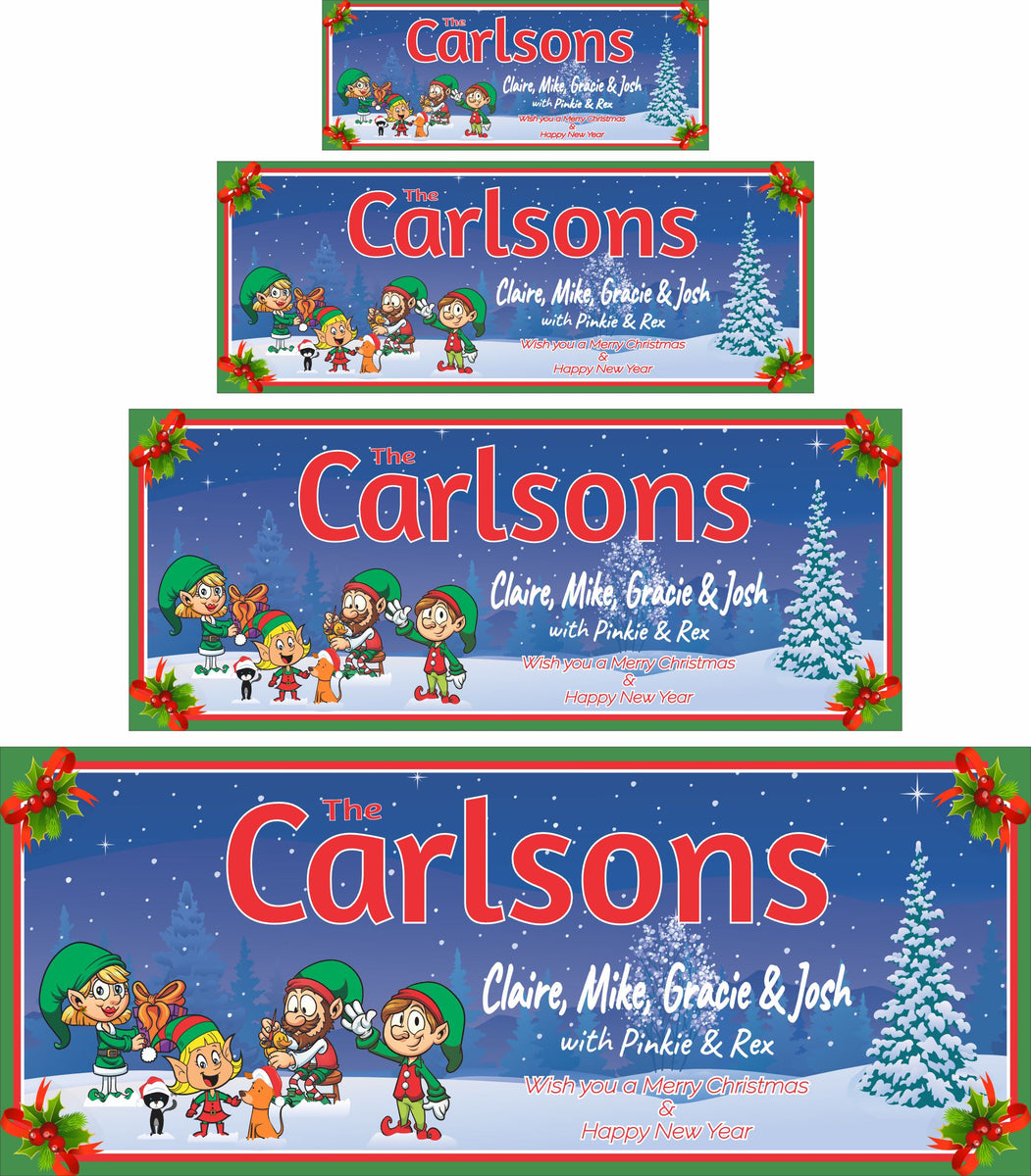 Santa's Elves Family Christmas Sign - Personalized with Dog & Cat| Fun ...