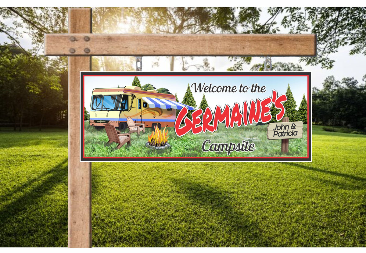 Personalized Rv Camping Welcome Sign Custom Name Chairs And Campfire Fun Sign Factory 5677