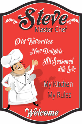 Personalized Chef Sign with Customizable Male or Female Chefs – Perfect Kitchen Decor