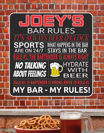 Custom bar rules sign with funny quotes and beer theme, featuring editable text