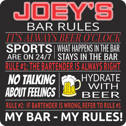 Custom bar rules sign with funny quotes and beer theme, featuring editable text