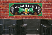 Custom Irish pub sign with editable text, featuring a beer glass with a shamrock and traditional Irish colors, perfect for home bars and man caves