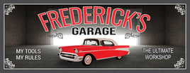 Personalized classic car garage sign with the phrase 'My Rules, My Tools,' featuring editable tex