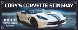 Personalized 2014 Chevrolet Corvette Stingray sign with editable text, perfect for car enthusiasts. Features bold, dynamic design elements suitable for garages, man caves, or as a gift.