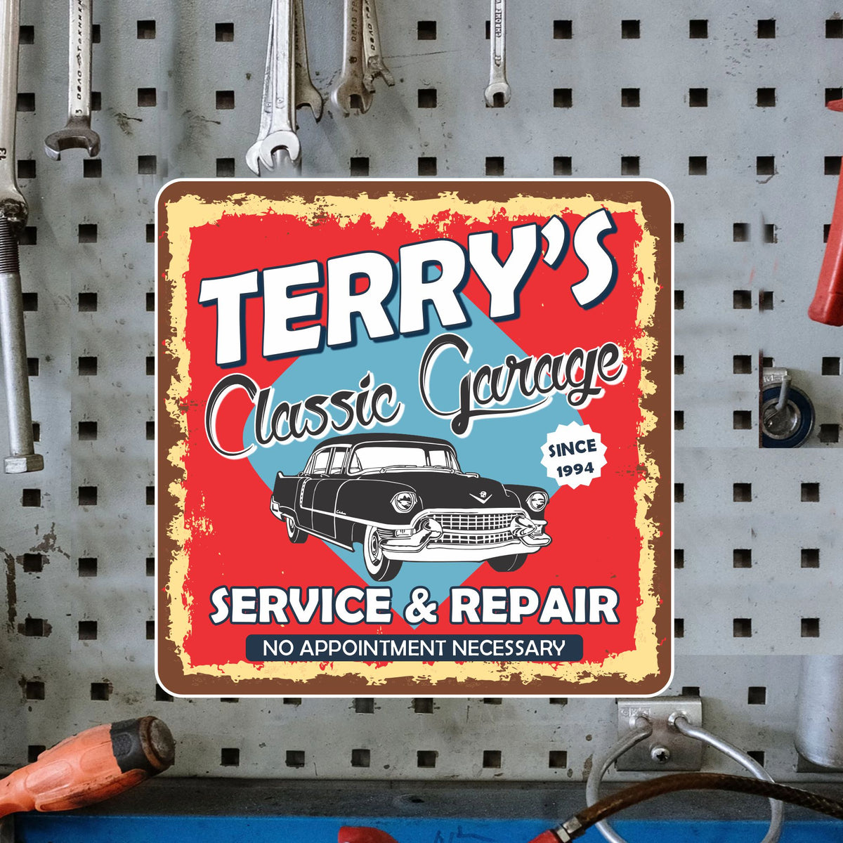 Vintage Style Personalized Garage Sign - Classic Car & Distressed Look ...