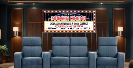 Personalized Home Cinema Sign with Retro Movie Theater Marquee and Flashbulb Border Effect – Customizable Text Lines – Vintage-Inspired Home Theater Decor – Non-Illuminated Flashbulb Design