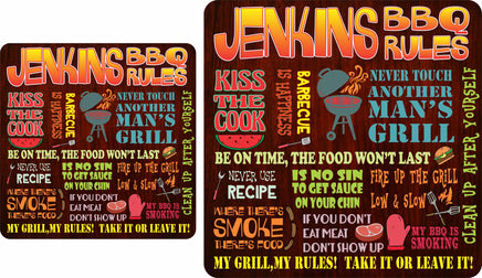 Custom BBQ Rules Sign with Funny Phrases – Personalized Outdoor BBQ Wall Art for Backyard