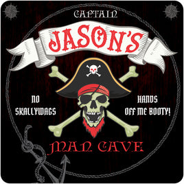 Personalized Custom Pirate Bar Sign with Skull and Crossbones, Editable Text, and Choice of Black or Wood Effect Background