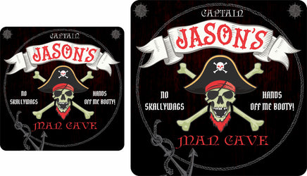 Personalized Custom Pirate Bar Sign with Skull and Crossbones, Editable Text, and Choice of Black or Wood Effect Background