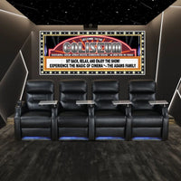 Customizable Home Theater Sign with Retro Half-Moon Marquee and Printed Flashbulb Effect
