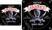 Customizable Pirate Home Bar Sign with Neon Effect Skull and Crossbones and Choice of Background