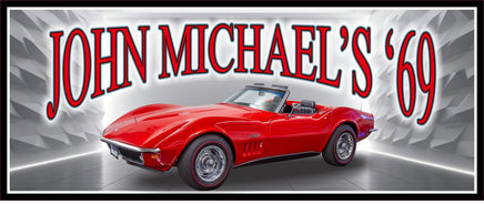 Personalized vintage sign featuring a 1969 red Stingray convertible with customizable text, perfect for classic car enthusiasts.